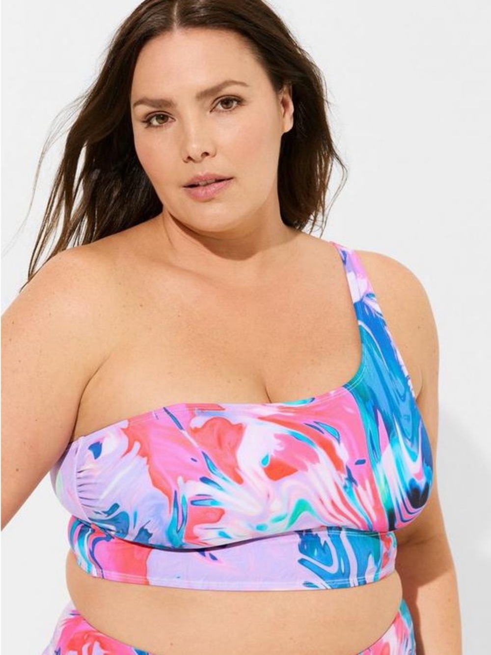 Torrid Wild Marble Wireless One Shoulder Bikini Top Pink Blue Purple 1 1X 14 16